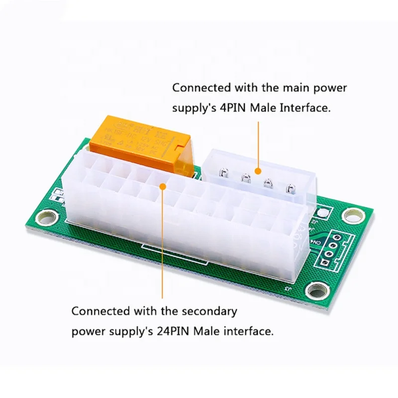 Dual PSU Adapter ATX 24Pin to 4Pin SATA Power Sync Starter Card Extension Cable ADD2PSU Riser