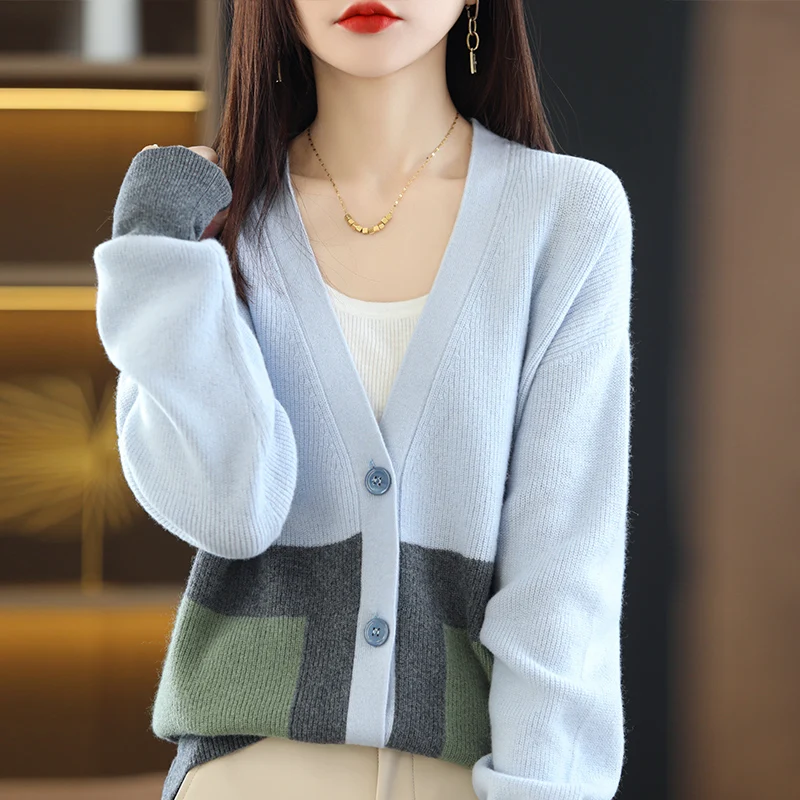 Women's Cardigan Loose Sweater Autumn/Winter 100% Pure Wool Sweater Knitted Jacket Female Long Sleeve Casual Oversize Shirt