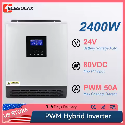 ECGSOLAX 2400W 24V 110V Hybrid Solar Inverter 50A PWM Charging Controller Off-grid Solar Inverter Max PV 80VDC