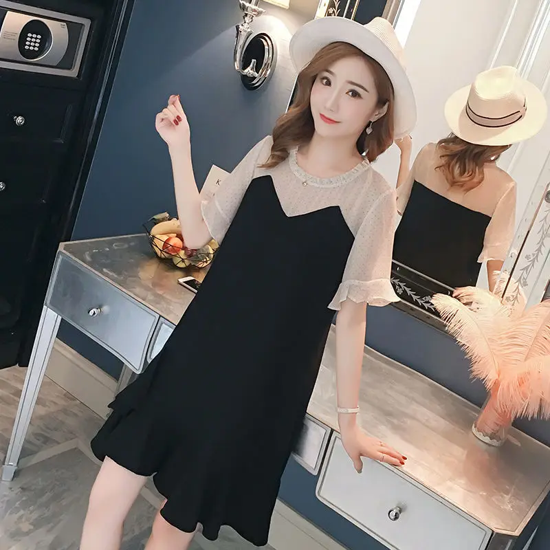 الحلو تكدرت الرقبة البولكا نقطة وهمية قطعتين فستان كاجوال الملابس النسائية 2025 صيف جديد فضفاض فراشة كم فساتين صغيرة