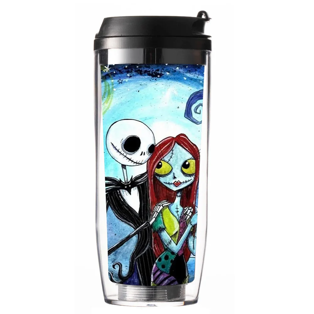 Nightmare Before Christmas Straw Cup Jack Sally Cartoon Double-Layer Plastic Travel Cup Insulated Water Cup Halloween Gift