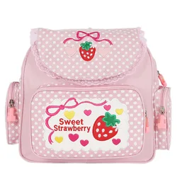 Sweet Embroidery Strawberry Backpack Women Girls Cute Teenagers Schoolbag Students Book Bag Pocket Handbag