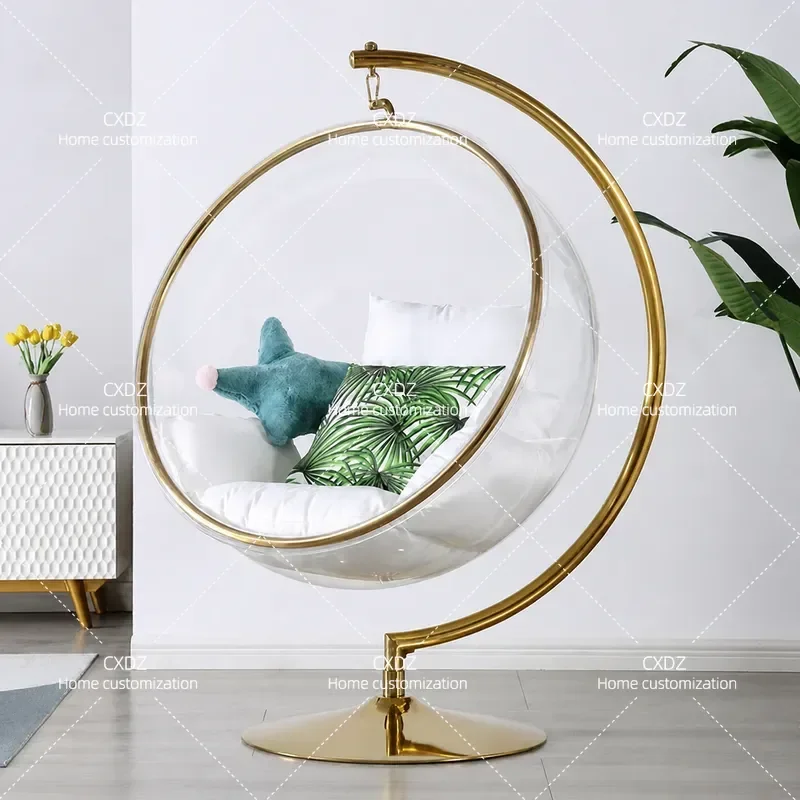 Transparent Acrylic Hanging Chair Hemisphere Bubble Seat with Bracket for Indoor Outdoor Balcony Garden Patio Swing Ball