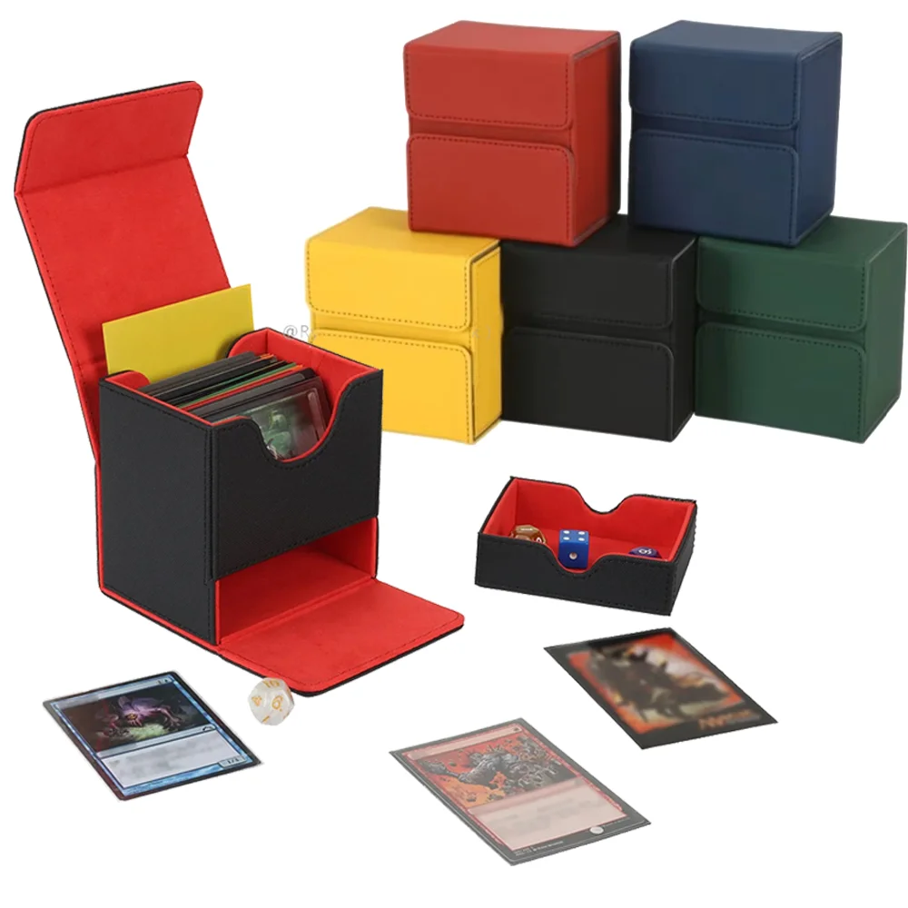 

Коробка для колод TCG для Yu-Gi-Oh! и MTG Commander с выдвижным ящиком и лотком для кубиков, вместимостью 100+ карт, для коллекционных карт PKM, с 2 разделителями