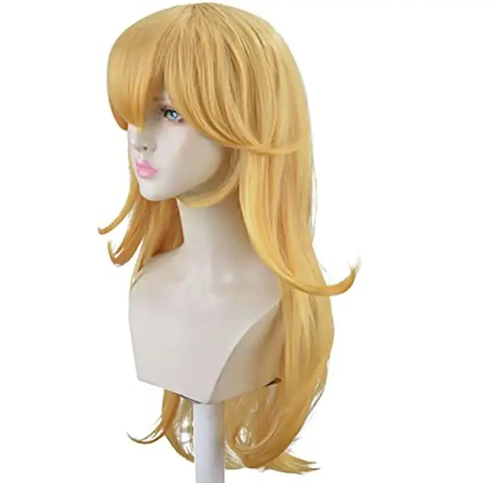Women Golden Princess Wigs with Bangs Cosplay Blonde Yellow Costume Wig for Halloween Synthetic Hair Anime Party Wigs