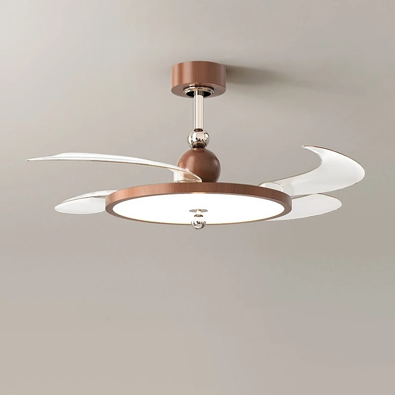 

Walnut fan light retro invisible restaurant ceiling fan light full spectrum eye protection bedroom with fan eye protection