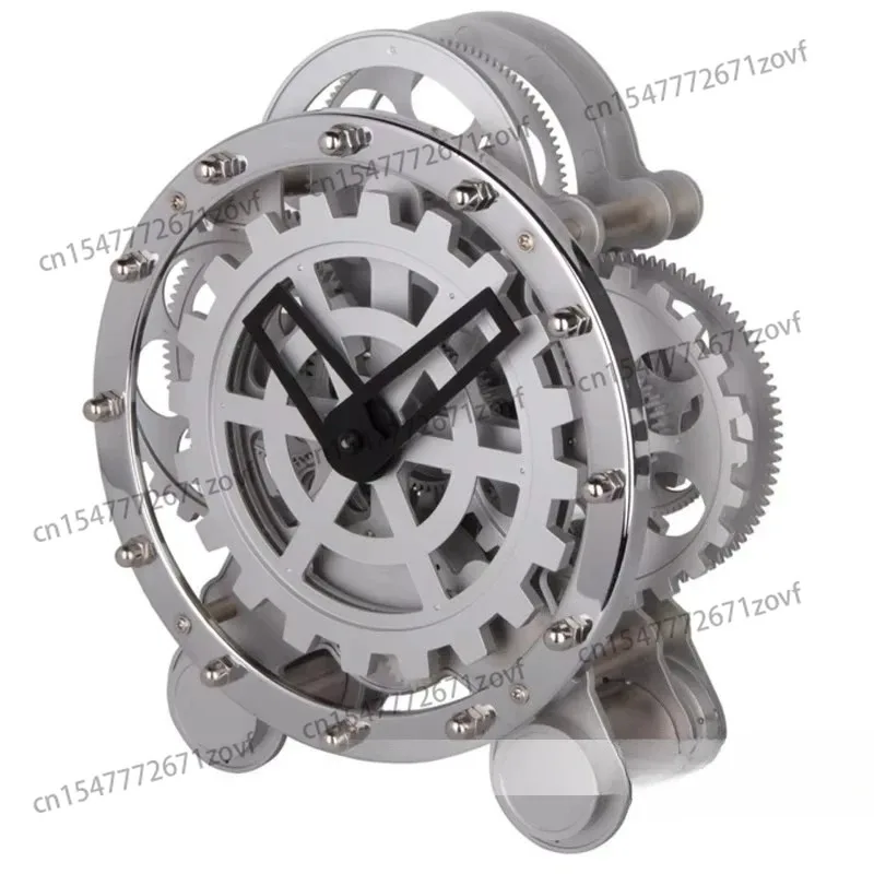 HQ-91 Modern Stainless Steel Table Clock Creative Bipod Gear with Pin Display Battery for Living Room and Office