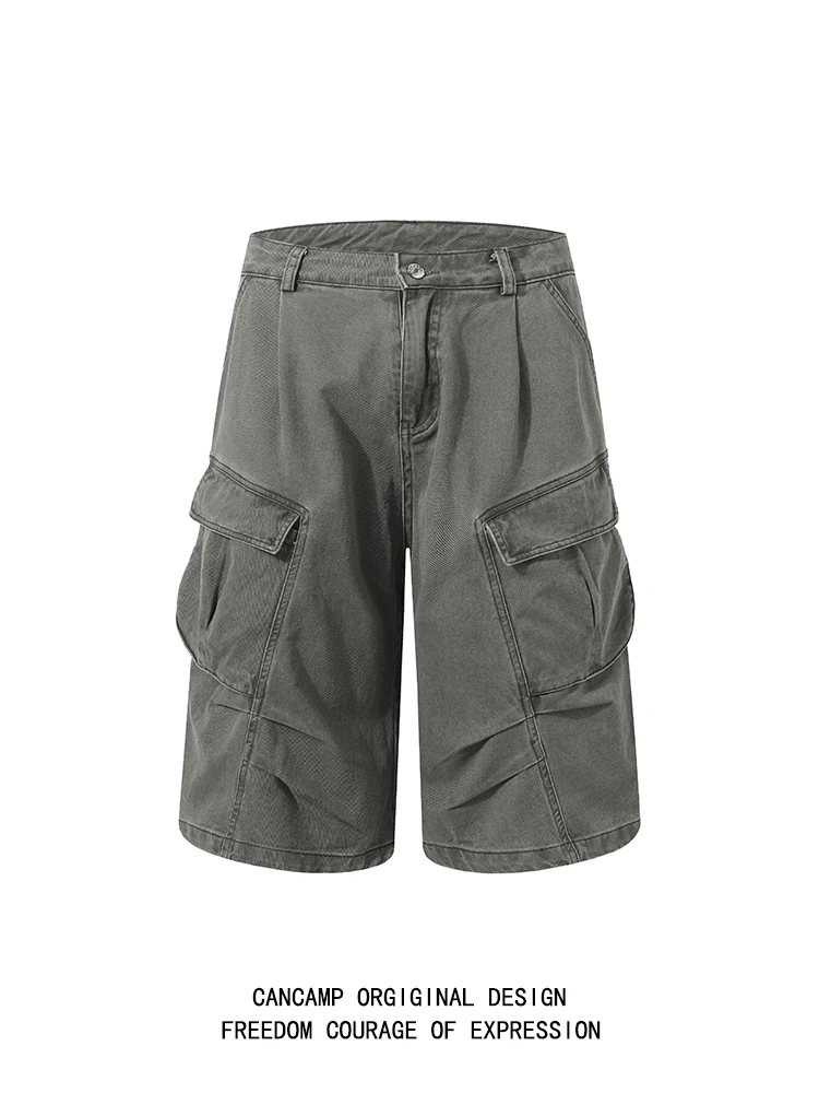 

CANCAMP Американская рабочая одежда в стиле ретро, мужские плиссированные брюки премиум-класса на семи футов, повседневные свободные летние хлопковые брюки