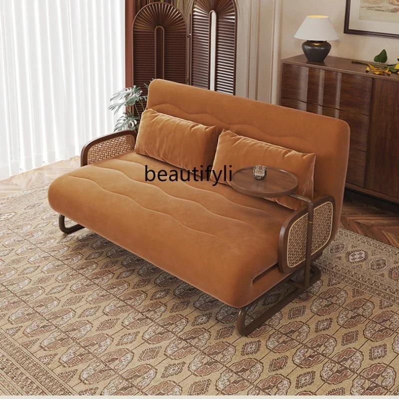 

Sofa Bed Foldable Small Apartment Retro Style Multifunctional Dual-Use Sofa Bed
