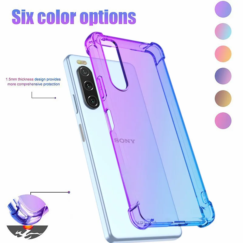 New Shockproof Gradient Airbag TPU Case for Sony Xperia 1 VI 10 V 5 IV III Protective Clear Cover Fundas Capa Shell Coque