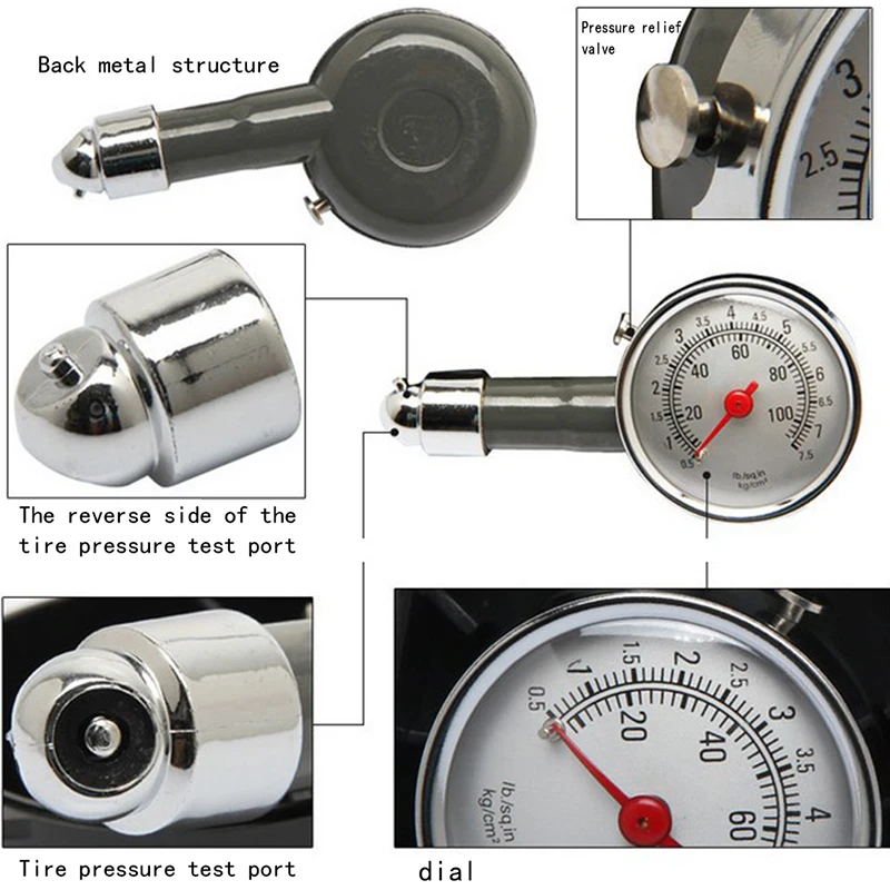 

0-100PSI Motor Truck Auto Car Tyre Tire Air Pressure Gauge Dial Meter Tester