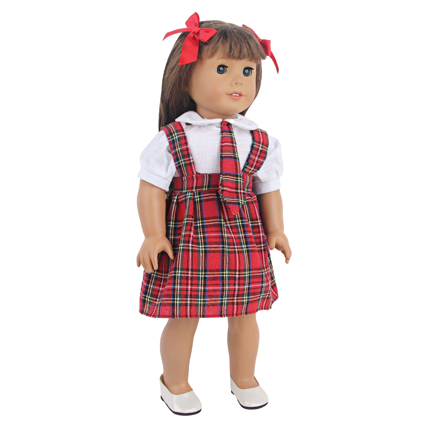 Doll Clothes Student Suit For 18Inch American Doll Strappy skirt+ hirt+tie +hairclip Suit Outfit For 43cm Baby Newborn Girl Doll