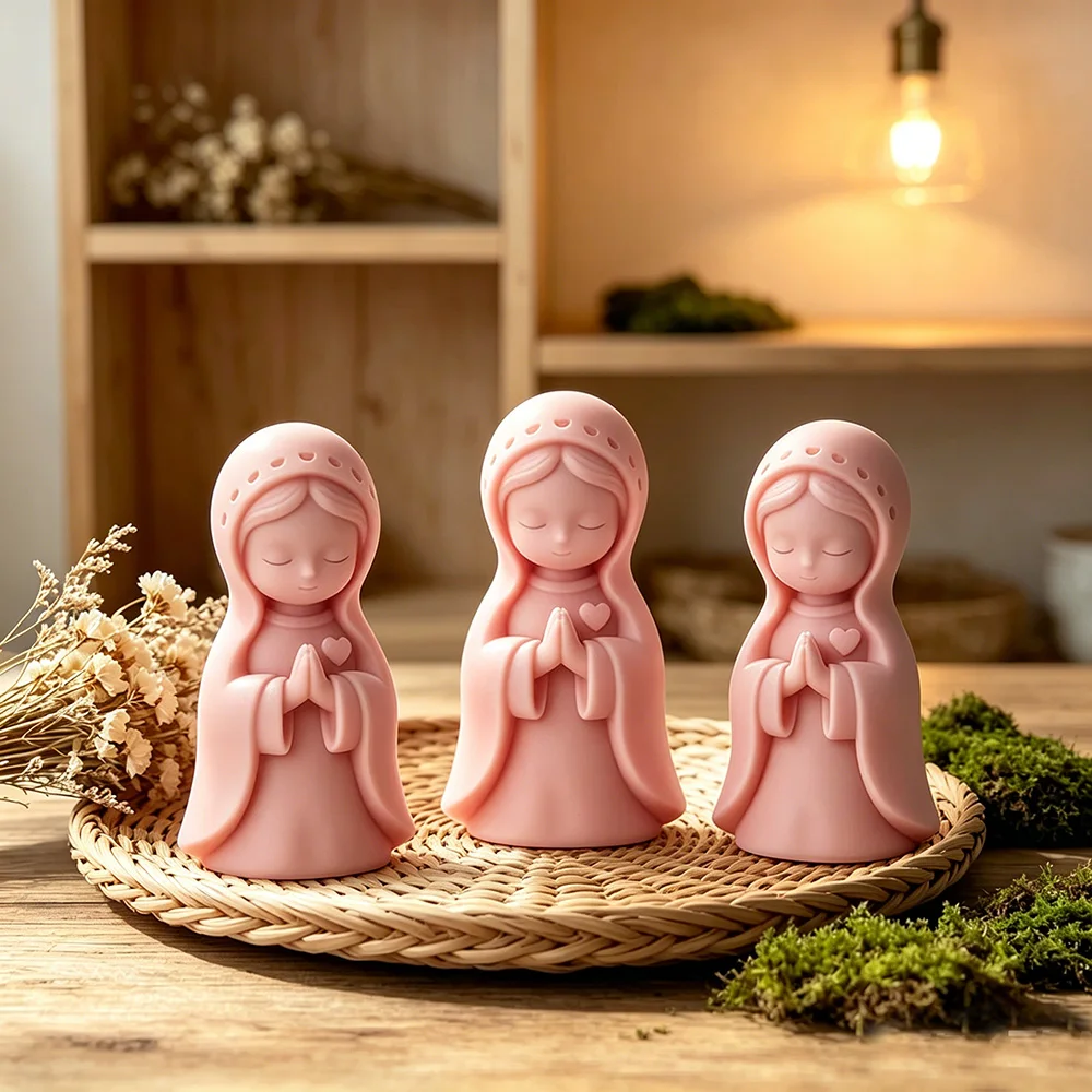 3D Virgin Mary Candle Silicone Mold, Prayer Girl DIY Aromatherapy Candle, Plaster Resin Craft Making