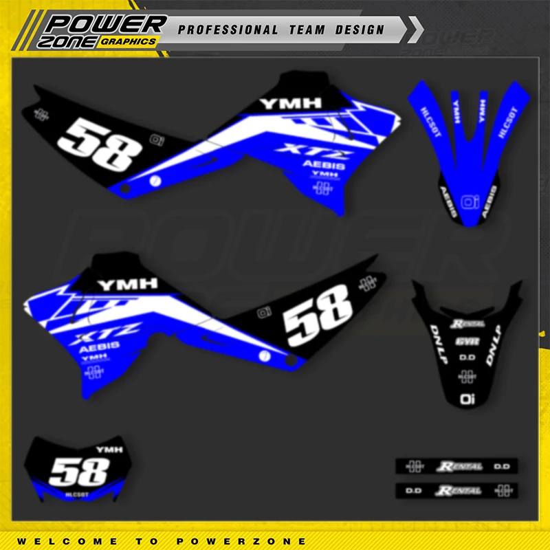 

PowerZone Custom Graphics Decals Sticker Kit DECO Dekor For YAMAHA XTZ125 Customized Rider ID Number Name 04