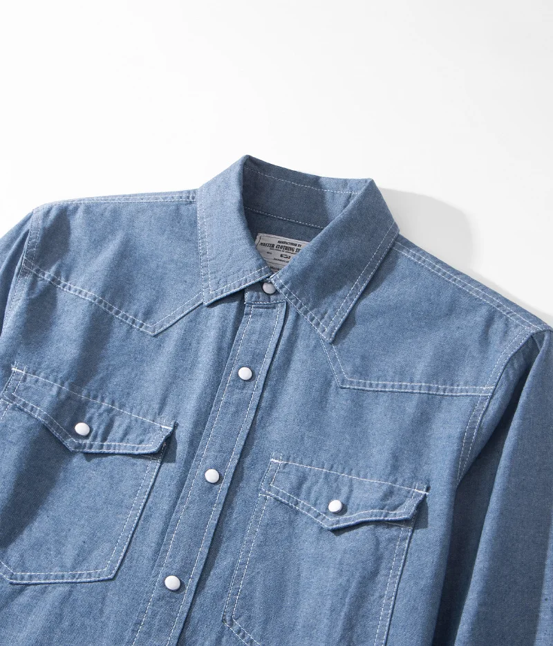 OKONKWO Jugend-Chambray-Oxford-Langarmhemd im europäischen Stil, Outdoor, Trekking, Klettern, Reisen, Sport, Western-Bluse, Arbeitskleidung – Detail 19