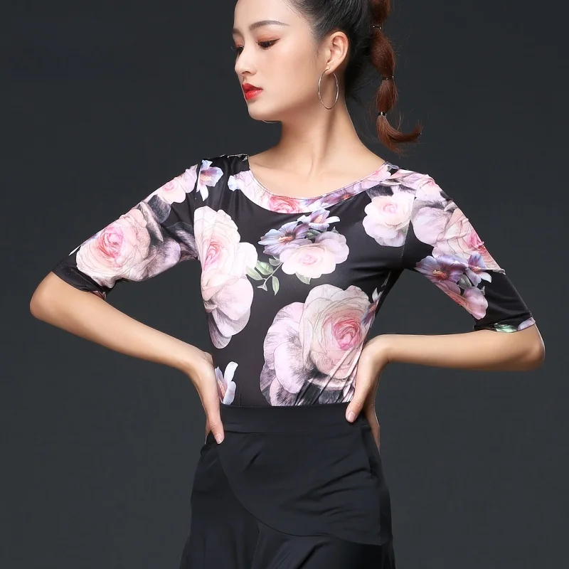 Nuovi abiti da ballo latino per donna adulta stampati rotondi Ne Modern Dance Performance orm Tuta da pratica per salsa e Cha Cha