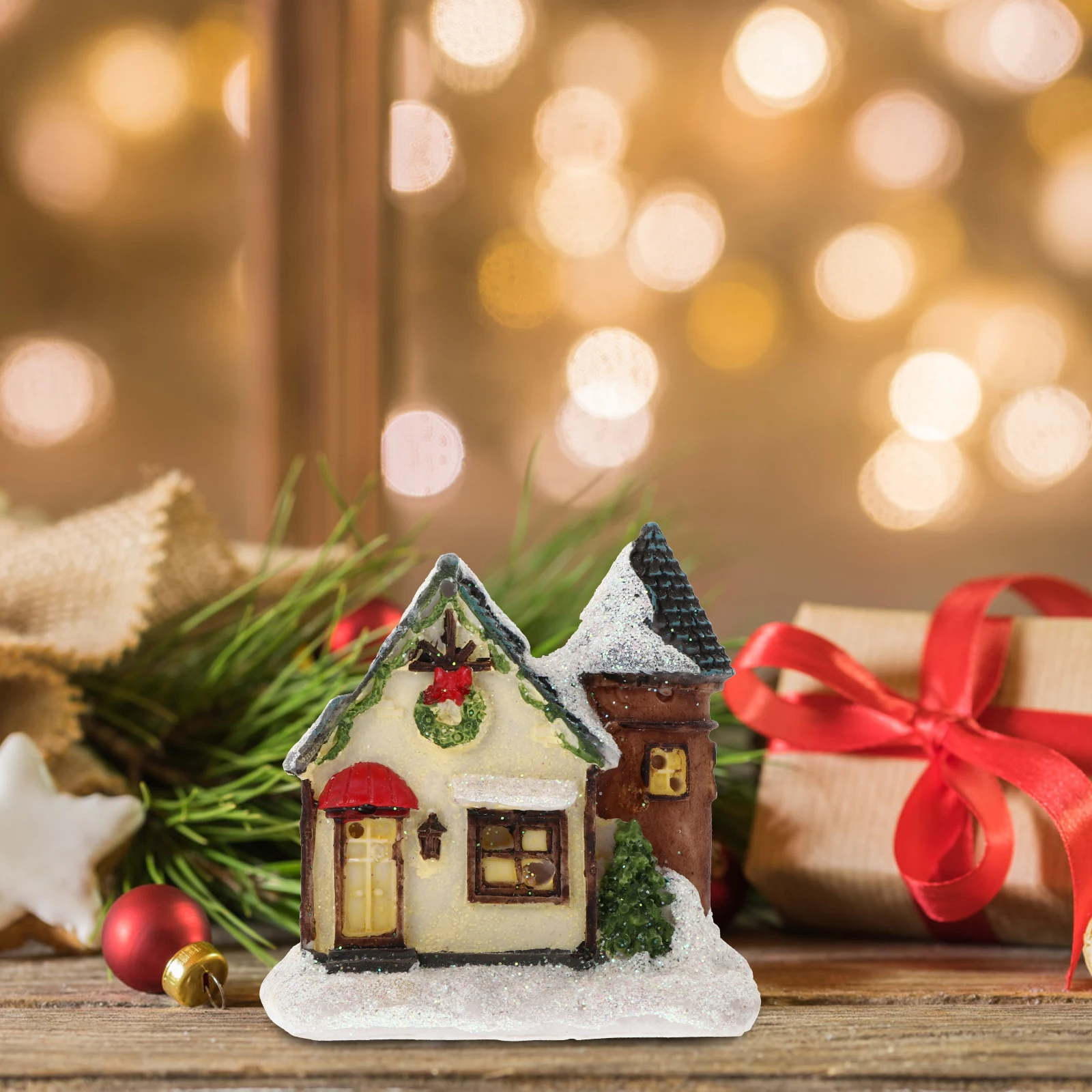 

Glowing Solar Light Mini Ornament Christmas Resin Decor For Home Party Wedding Birthday Xmas Mini House Resin Ornament Christmas
