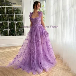 3D Butterfly Tulle Prom Dresses for Women 2024 Lace Applique Princess Long Ball Gown with Slit Graduation School Party Gown