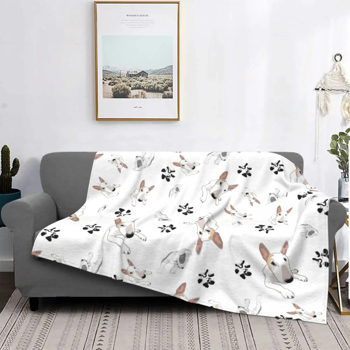 Bull Terrier Dog Blanket Fleece Decoration Portable Warm Throw Blanket for Bed Bedroom Plush Thin Quilt