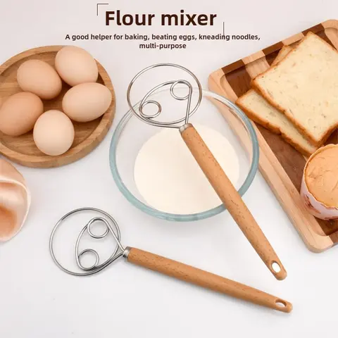 304 Stainless Steel Dough Mixer – Manual Handheld Whisk Tool for Kneading, Mixing Flour, Non-Stick Dough Blender for Baking