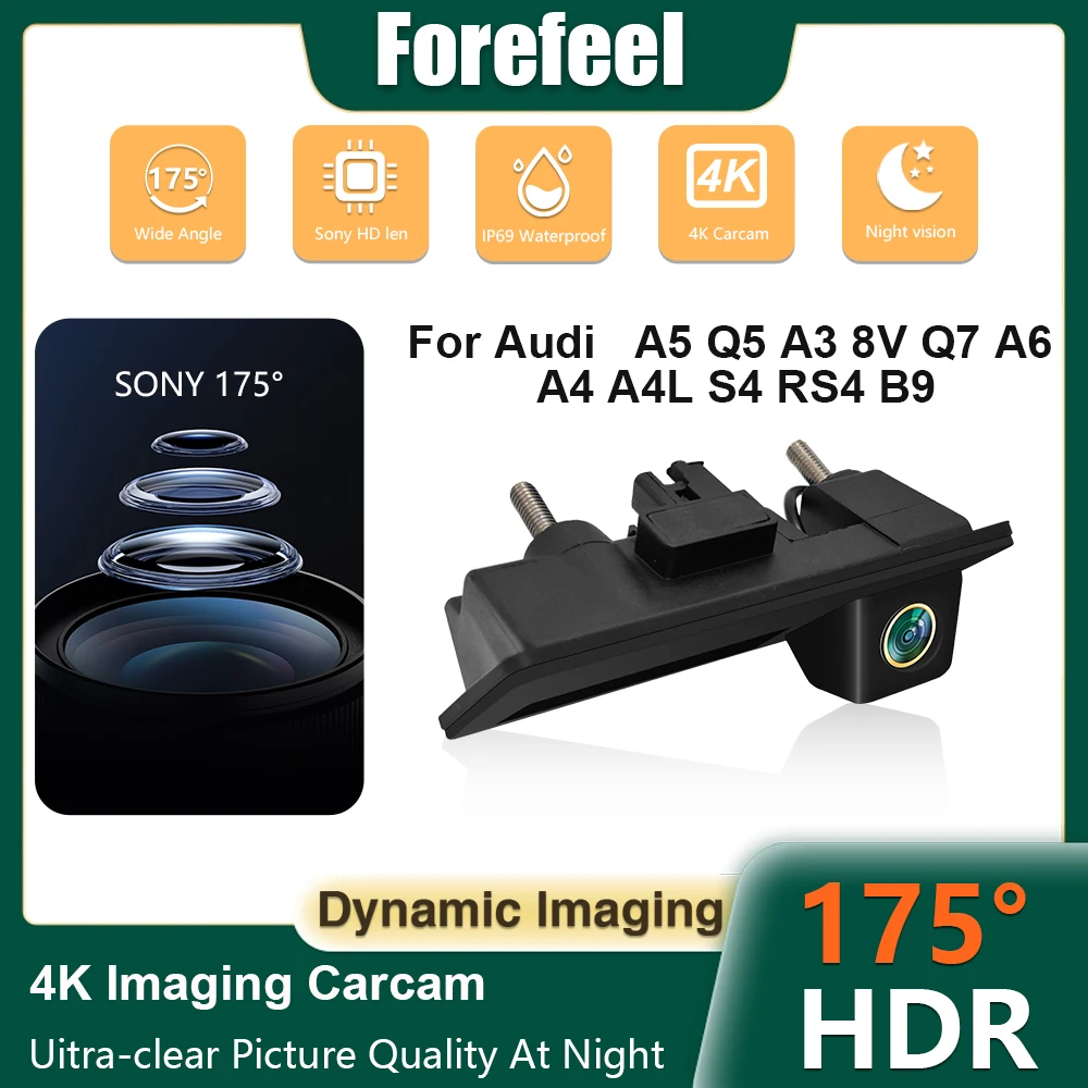 AHD 1080P 175° Rear View Camera For Audi A5 Q5 A3 8V Q7 A6 A4 A4L S4 RS4 B9 Backup Reverse AHD 2K Fisheye Lens Camera