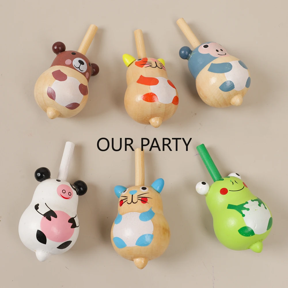4Pcs Cartoon Animal Wooden Spinning Top Toys for Kids Birthday Party Favors Baby Shower Pinata Fillers Kindergarten Prizes