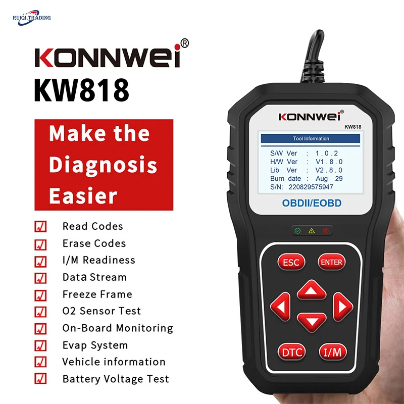 KONNWEI KW818 OBD2 Scaner  Enhanced ODBII Mode Car Diagnostic Tools 12V Battery Tester Check Engine Tool Automotive Code Reader