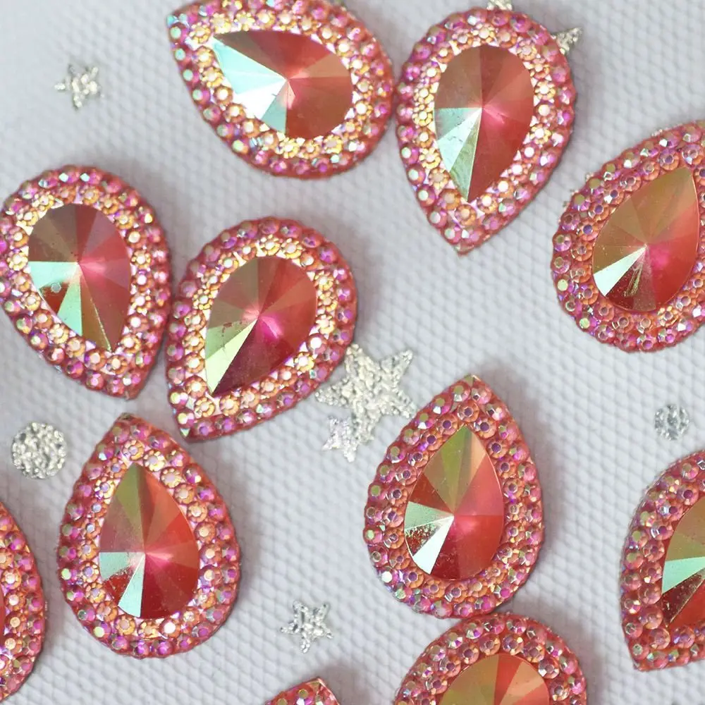 13*18mm Craft Jewelry Handmade DIY AB Colorful Resin Ornament Glitter Water-drop Rhinestone Flatback Applique Crystal Stones