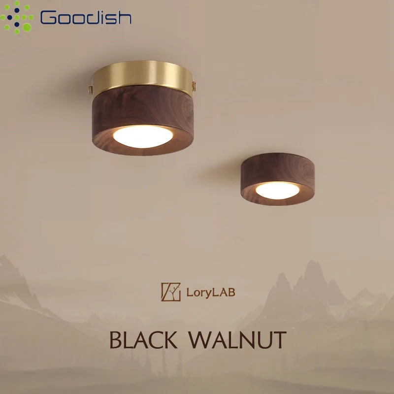 Modern Simplicity Nordic Art Spotlight Walnut Wood Brass LED Downlight Creative Art Lamps for Living Room Decoration Chandeliers