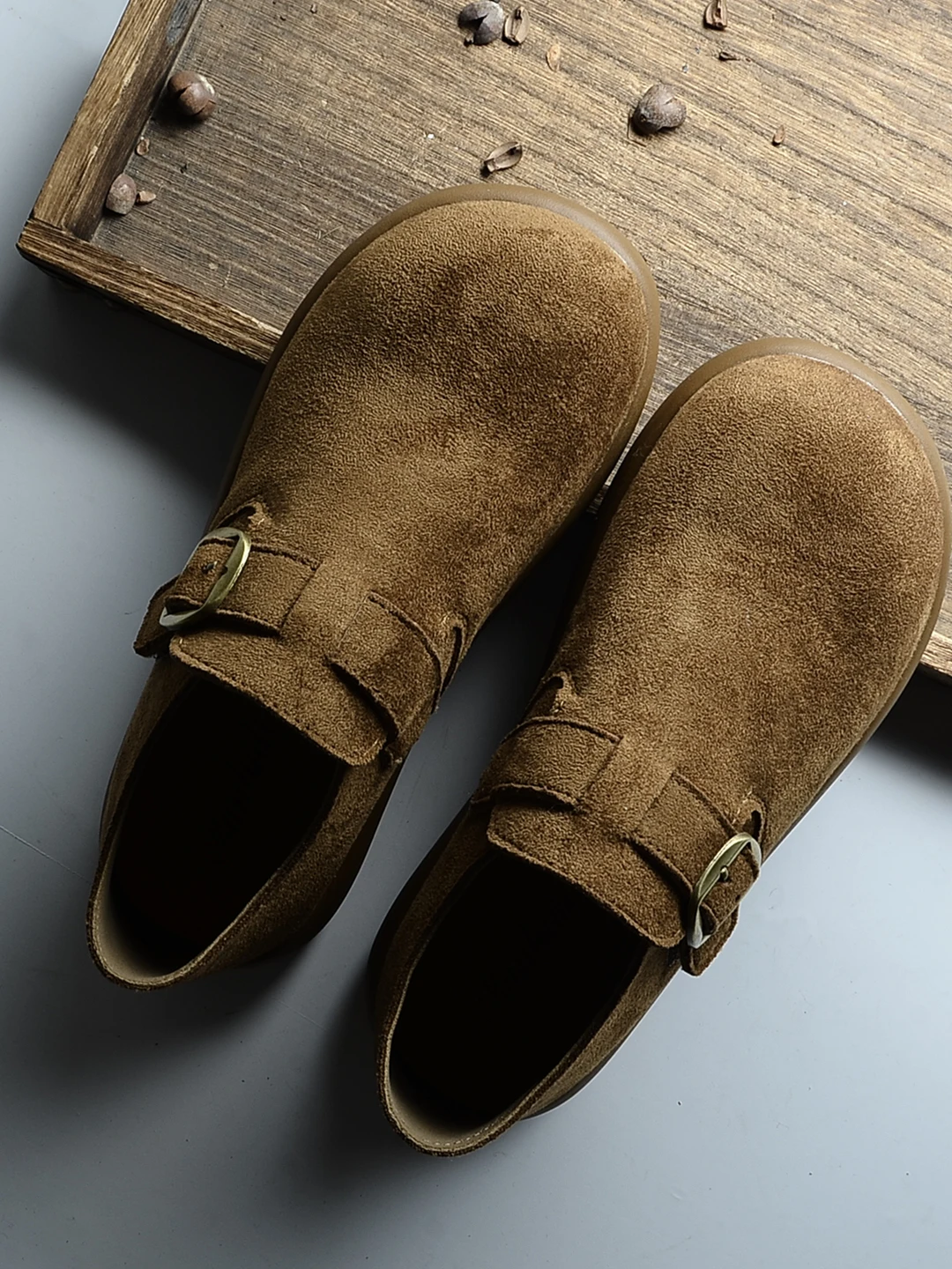 Comfortable Camel Velvet Surface Flat Heel Women's Slip-On Shoes Fashionable Spring Season round Toe Rubber Outsole Shoes