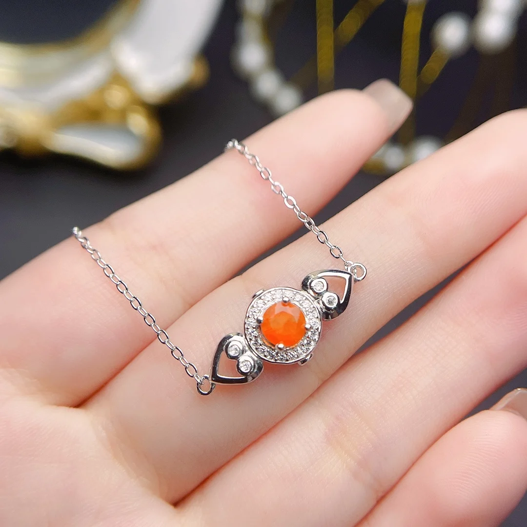 Hot Selling Natural Orange Opal Bracelet Solid Sterling Silver Jewelry For Women Opal Rare Mexican Opal Bracelet