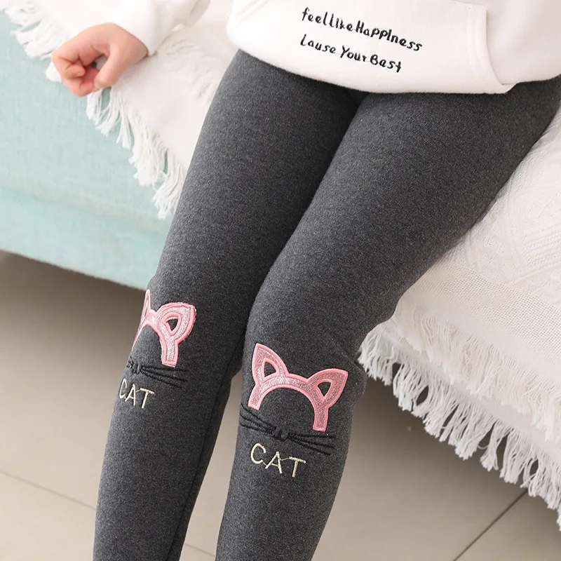 Newest Girls Cotton Warm Leggings Outwear Winter Kids Cartoon Thick Velvet Pants for Baby Girls Cute Cat Pattern Trousers