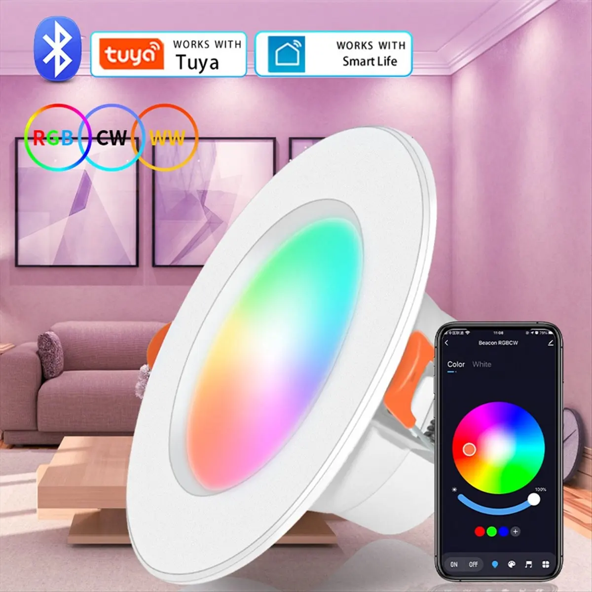 Tuya Bluetooth Smart LED Downlight LED Lamp Bulb Dimmable RGB RF 2.4G Remote Group Control Led Spot Light 15W