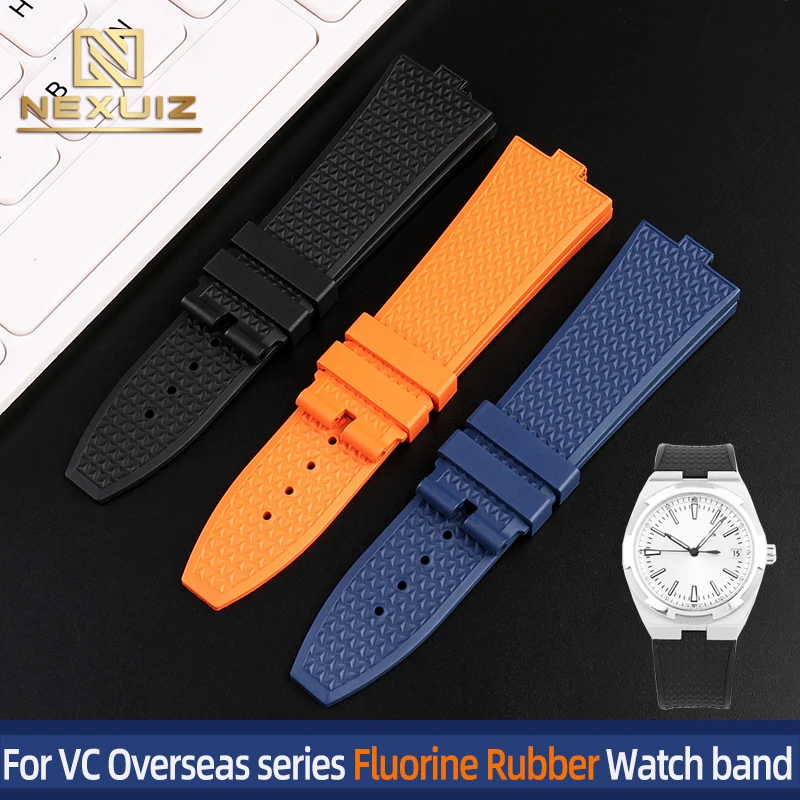 High Quality Fluororubber Watch Strap For Vacheron Constantin Overseas Men\'s Watch Band Convex Interface 7mm Quick Release