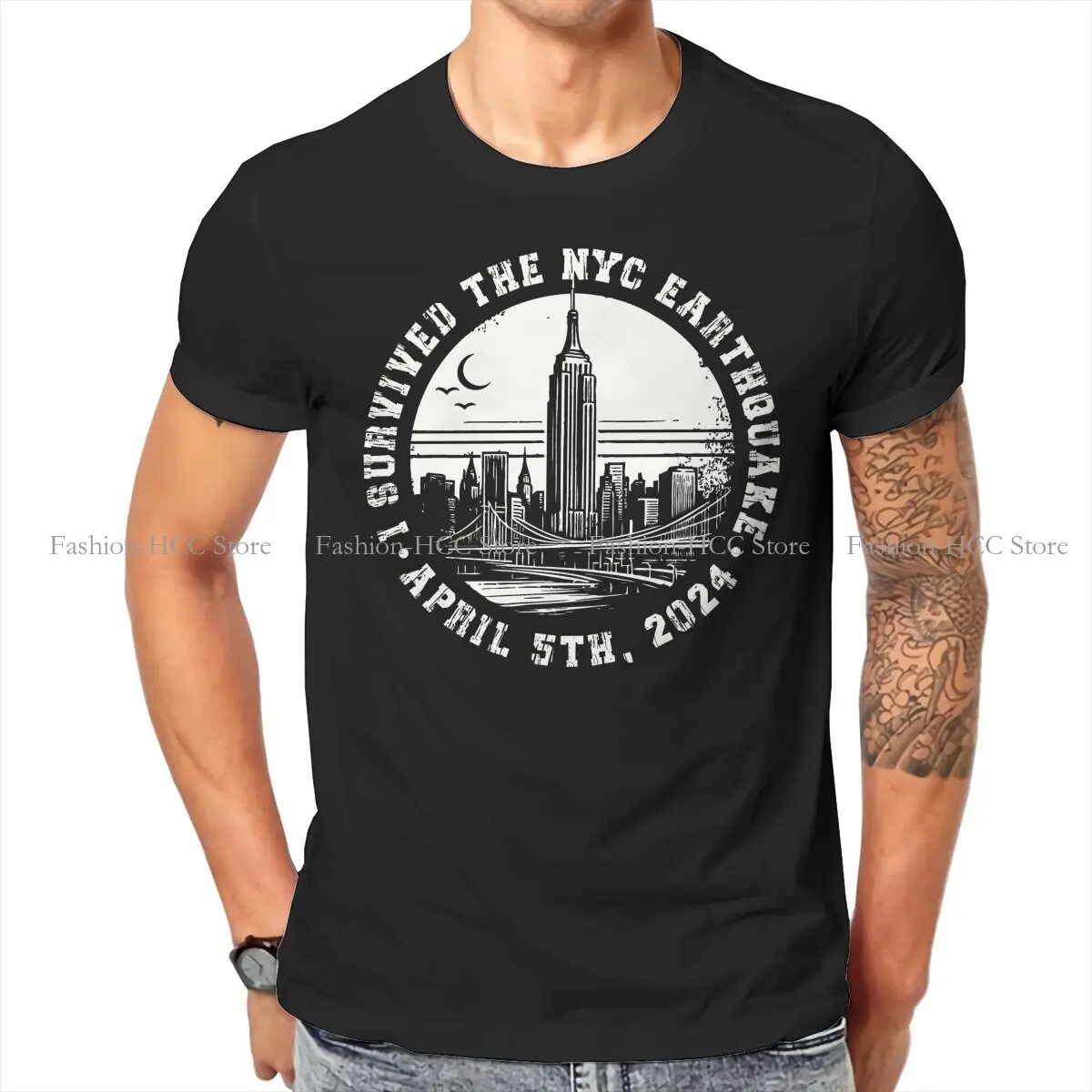 I Survived The NYC Earthquake TShirt for Men Cool Basic Summer Tee T Shirt Novelty Trendy