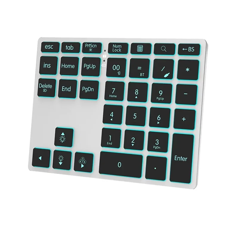 

Exquisite-Tri-Mode 35-Key Scissor Switches Numpad 7-Color LED Backlit, BT5.0/USB/2.4G Wireless Rechargeable Keyboard Number Pad