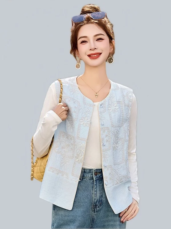 

New Chinese Sle Embroidered Vest Women's Spring 2026 round Ne Svel Small Size National Sle Bal Top