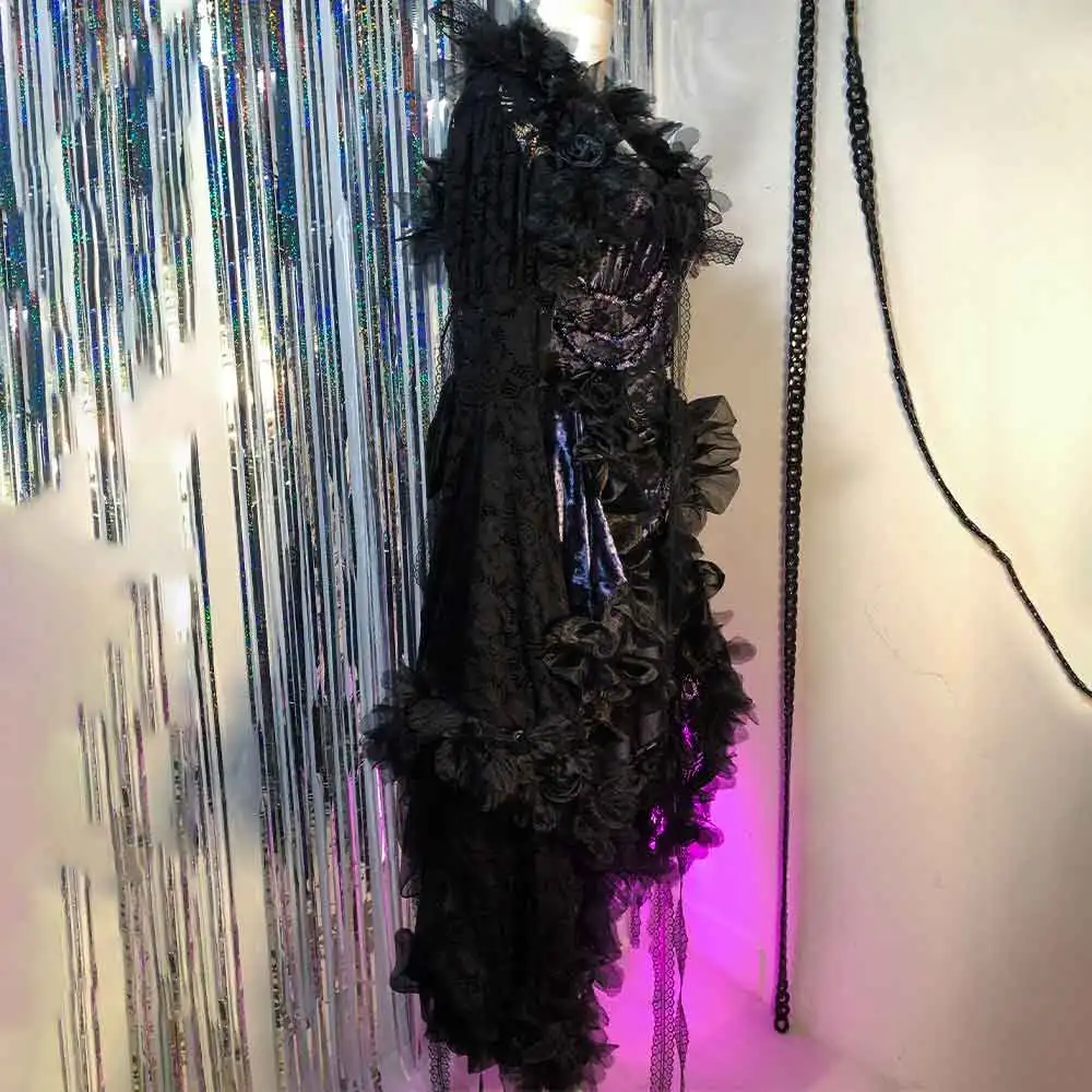 

Платье в стиле эмо, готика, панк-рок, готик-шик, Y2K, ручной работы, для э-гёрл, кавайи, харяжуку, эко-мода для подростков, ретро-стиль 90-х, с цветами, DIY, гранж