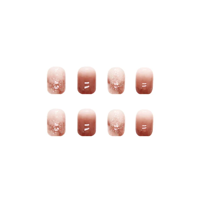 24 clous à pression Ombré minimalistes – Forme carrée moyenne avec dégradé de terre cuite glacée et micro-paillettes (brillance sophistiquée)