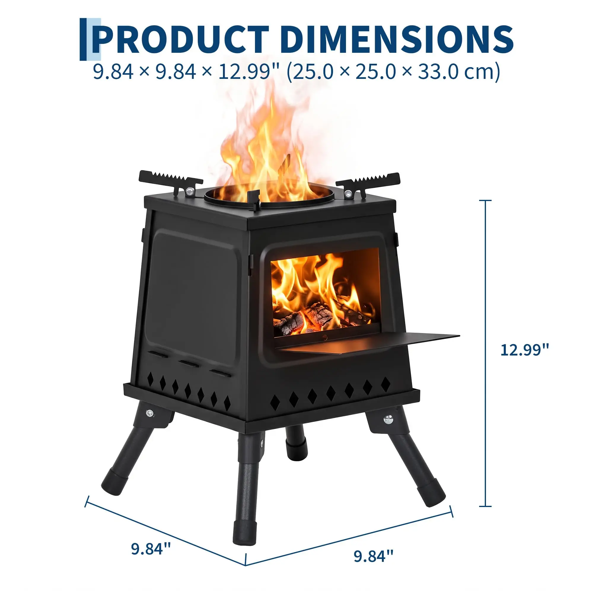Portable Folding Rocket Stove Wood Burning Camping Stove Heavy Duty Cast Metal Charcoal Camp Stove with Fire Poker for Backpacking Outdoor Cooking BBQ Emergency Survival