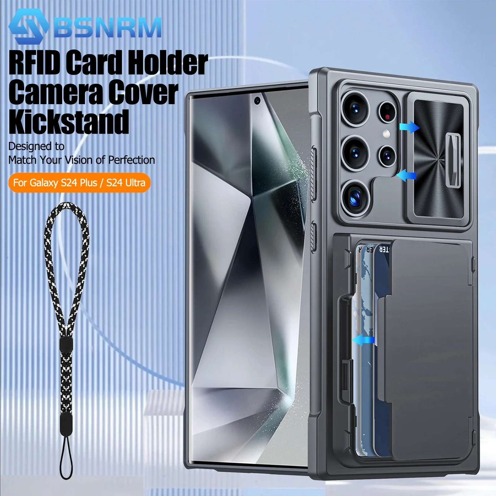 

Чехол для телефона Samsung Galaxy S24 Ultra, раздвижной чехол для камеры, держатель для карт, полное покрытие, противоударный чехол из ТПУ для телефона-Gary