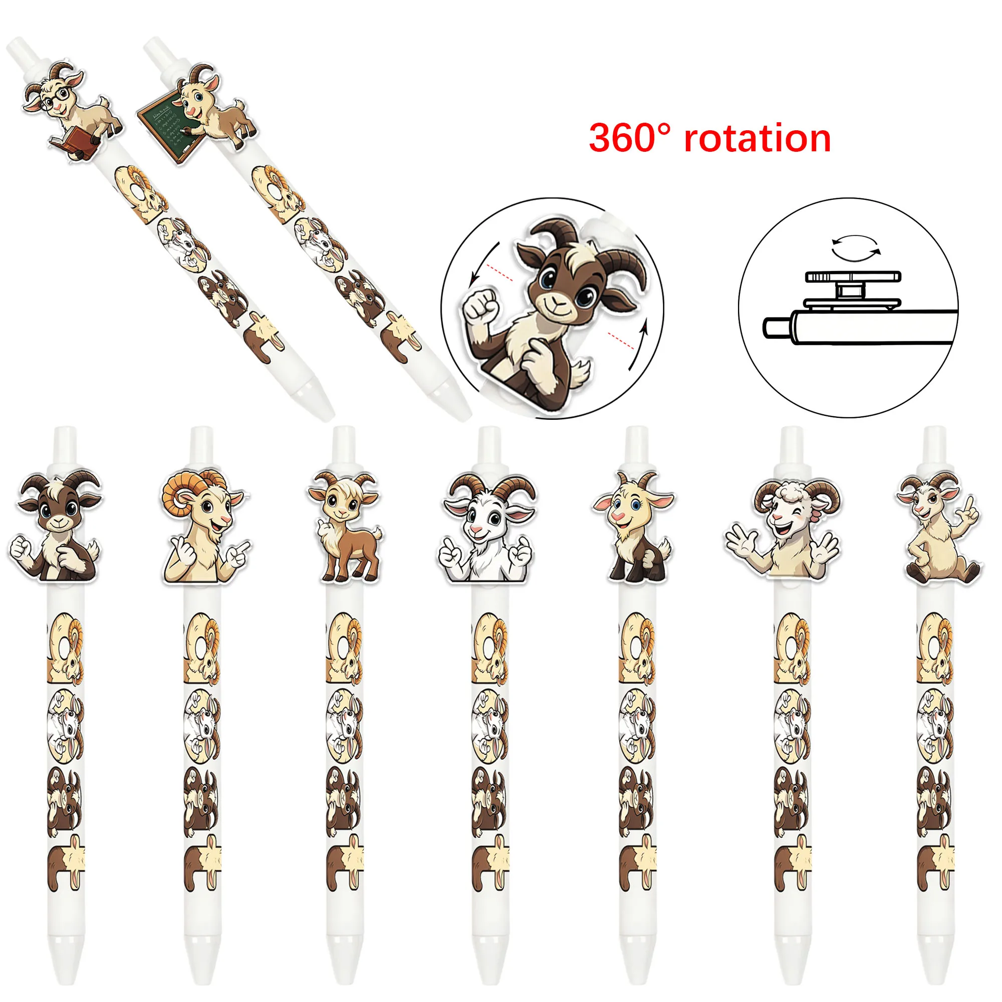 

12 PCS Goat-shaped Ballpoint Pens - Office Supplies Signature Pens - Random Patterns - White Gift Pens