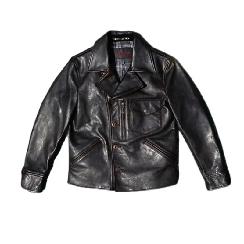 Men's Riders Leather Jacket Tea Core Horsehide Motorcycle Style Winter Outwear