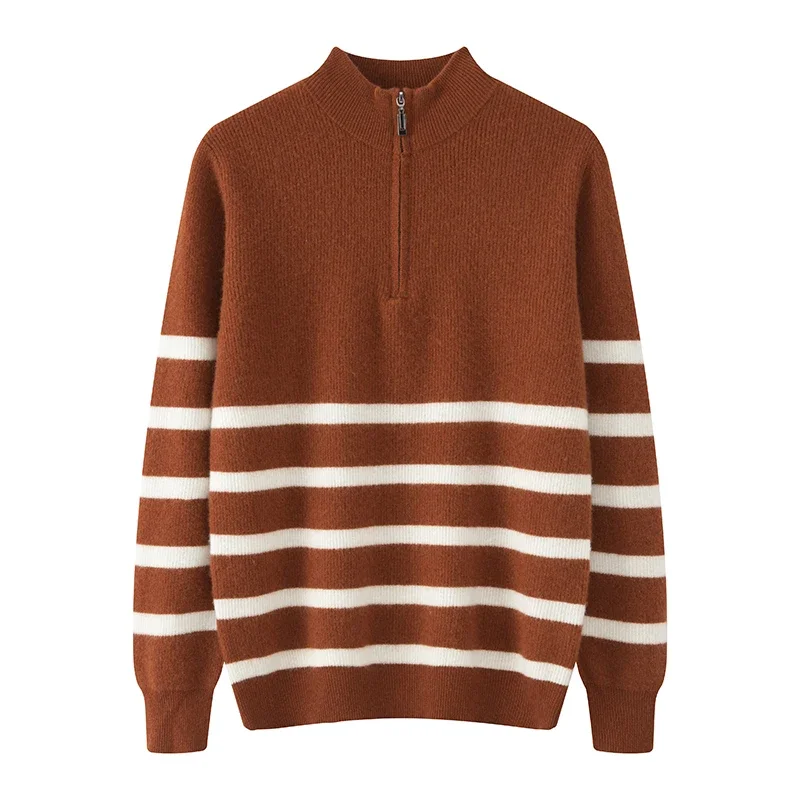 

Pop 100% Merino Wool Sweater Men's Autumn Winter Half-high Collar Half Zip Knitted Pullover Cashmere Sweatshirt Long Sleeved Top
