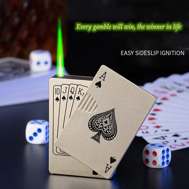 Creative Lighter Jet Torch Turbo Playing Cards Lighter Windproof Metal Lighter Metal Funny Toys For Men Smoking Accessories