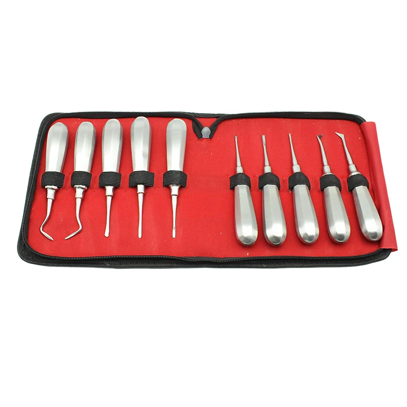 

10Pcs/Set Dental Elevator Tooth Extracting Forceps Stainless Steel Curved Root Lift Elevator Surgical Equipment Tools