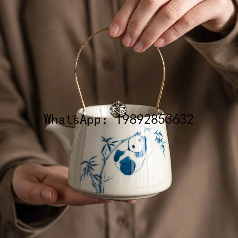 HYS Panda Beam Pot Ceramic Copper Alloy Handle Anti-scalding Teapot Household Kung Fu Tea Set