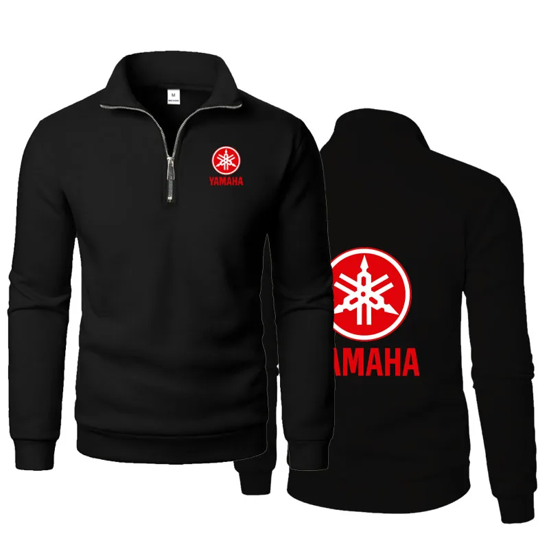 Yamaha Logo Motorcycle Jacket With Half-Zippered High-Neck Pullover Hoodie Thick And Warm Long-Sleeved T-shirt For Muscular Men