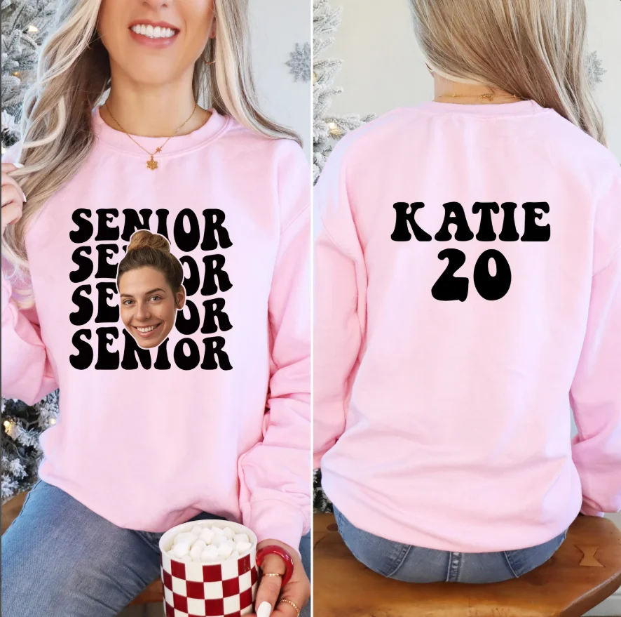 Personalized Senior Face Name Sweatshirts Customized Logo Text Funny Photos Sweatshirt for Men Women Class Party Team Activity