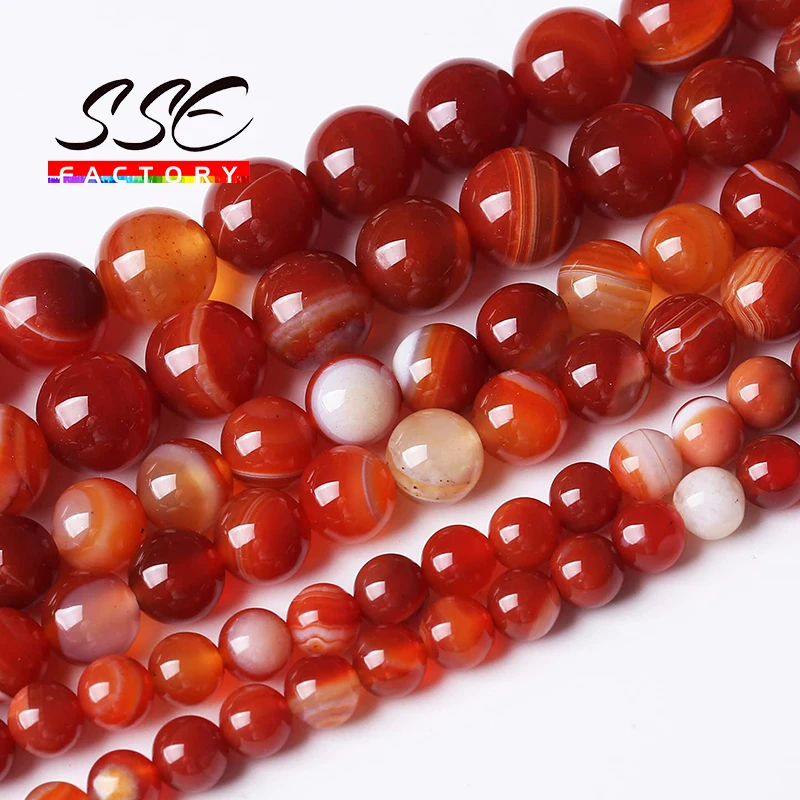 

5A Natural Red Striped Agates Stone Beads For Jewelry Making Energy Healing Beads DIY Bracelets Necklaces 4 6 8 10 12mm 15" Inch